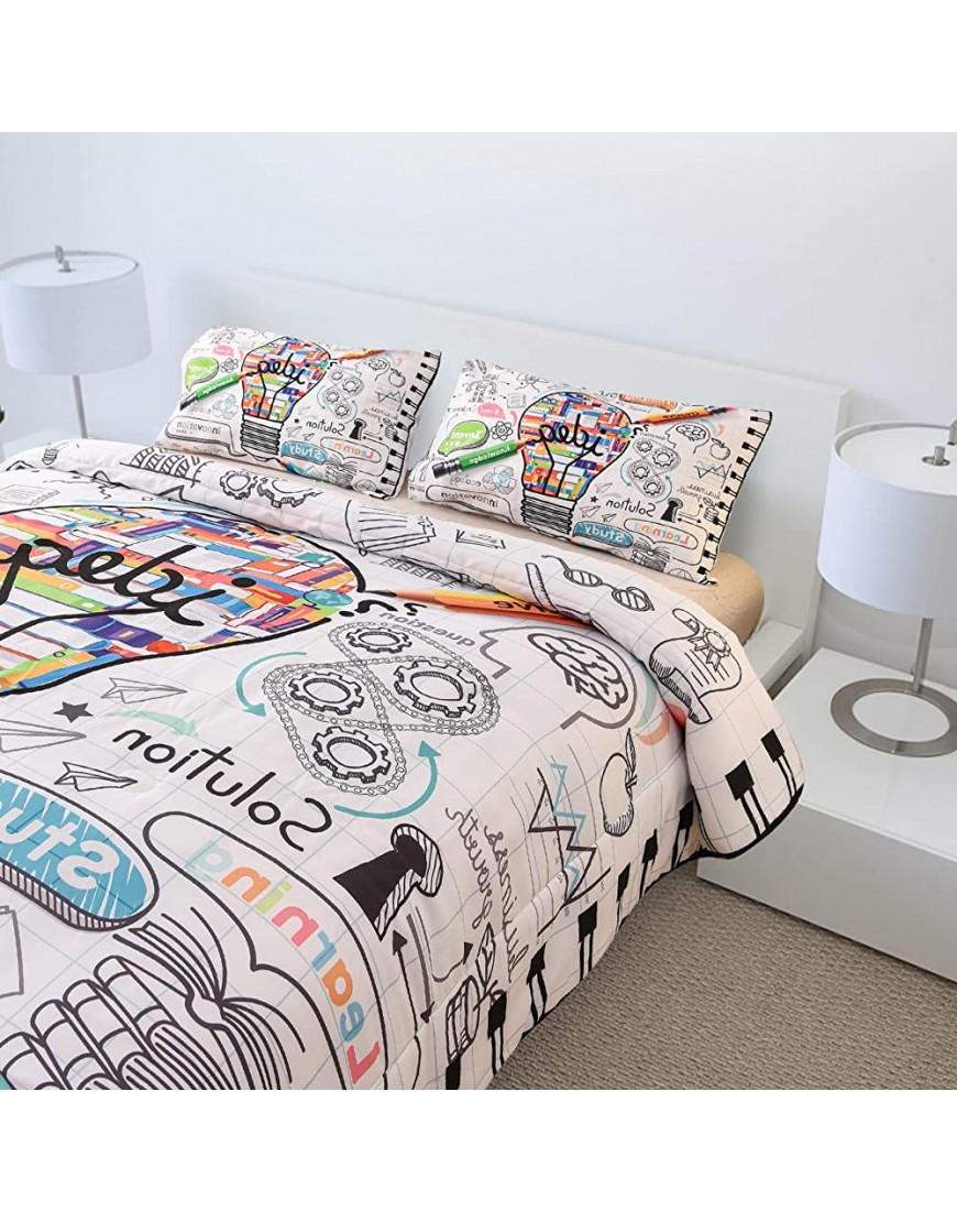 Meeting Story Twin Comforter Bedding Sets for Kids Ultra Soft Comforter Set Colorful Pencils Education Theme Design All Seasons for Teens Boys and Girls Bedroom School Dorm Decor Twin White - BOFCWZEOT