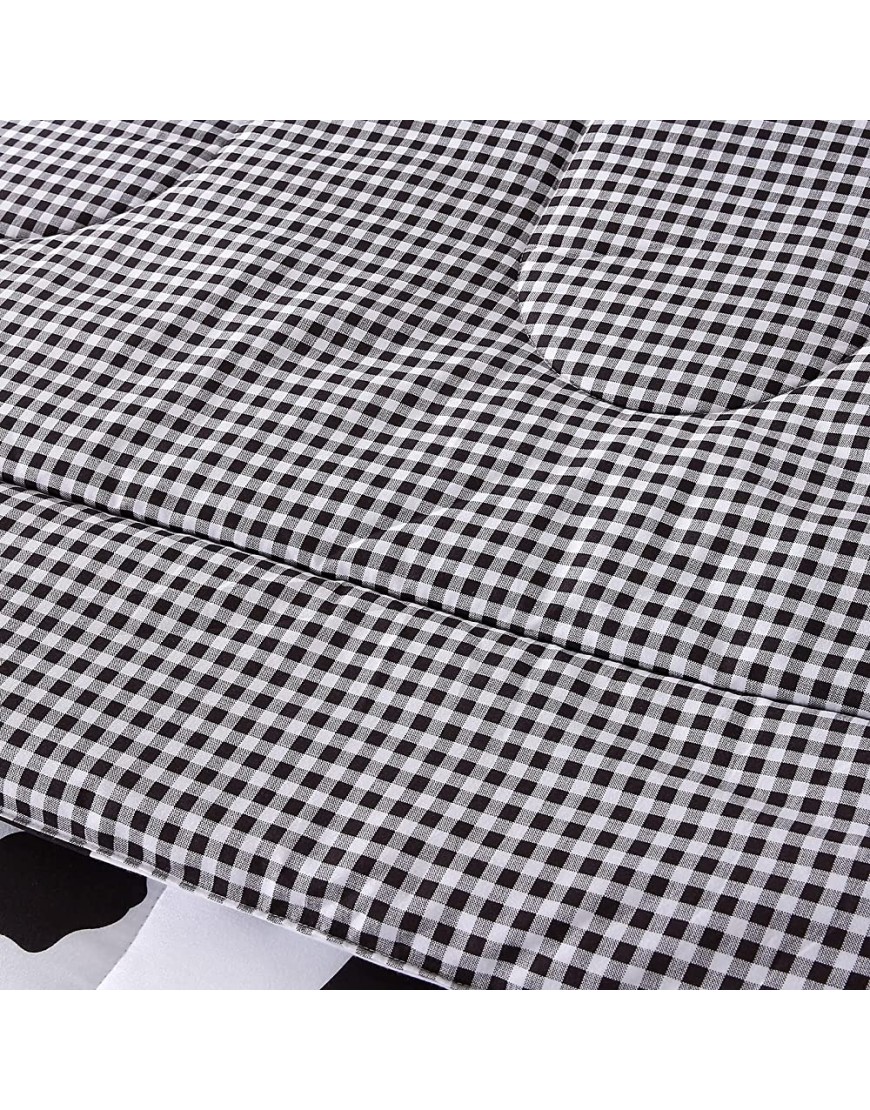 Mengersi Cow Print Comforter Set Full Size Black and White Reversible All Season Plaid Grid Bedding Sets with 2 Pillow Shams for Kids Girls Boys - B2YZ44EXL