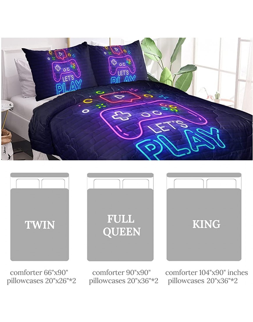 MILANKET Gaming Comforter for Boys Full Size Gamer Gamepad Kids Bedding Comforter Sets for Boys with 1 Comforter 2 Pillowcases Abstract Neon Style Geometry Brick Wall Video Game - BRI1MQNCK