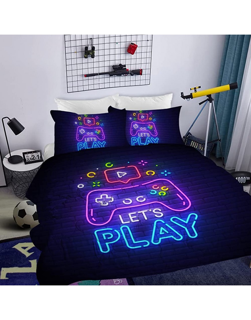 MILANKET Gaming Comforter for Boys Full Size Gamer Gamepad Kids Bedding Comforter Sets for Boys with 1 Comforter 2 Pillowcases Abstract Neon Style Geometry Brick Wall Video Game - BRI1MQNCK
