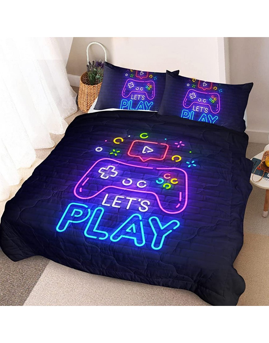 MILANKET Gaming Comforter for Boys Twin Size Gamer Gamepad Kids Bedding Comforter Sets for Boys with 1 Comforter 2 Pillowcases Abstract Neon Style Geometry Brick Wall Video Game - BRCZ2KUXM