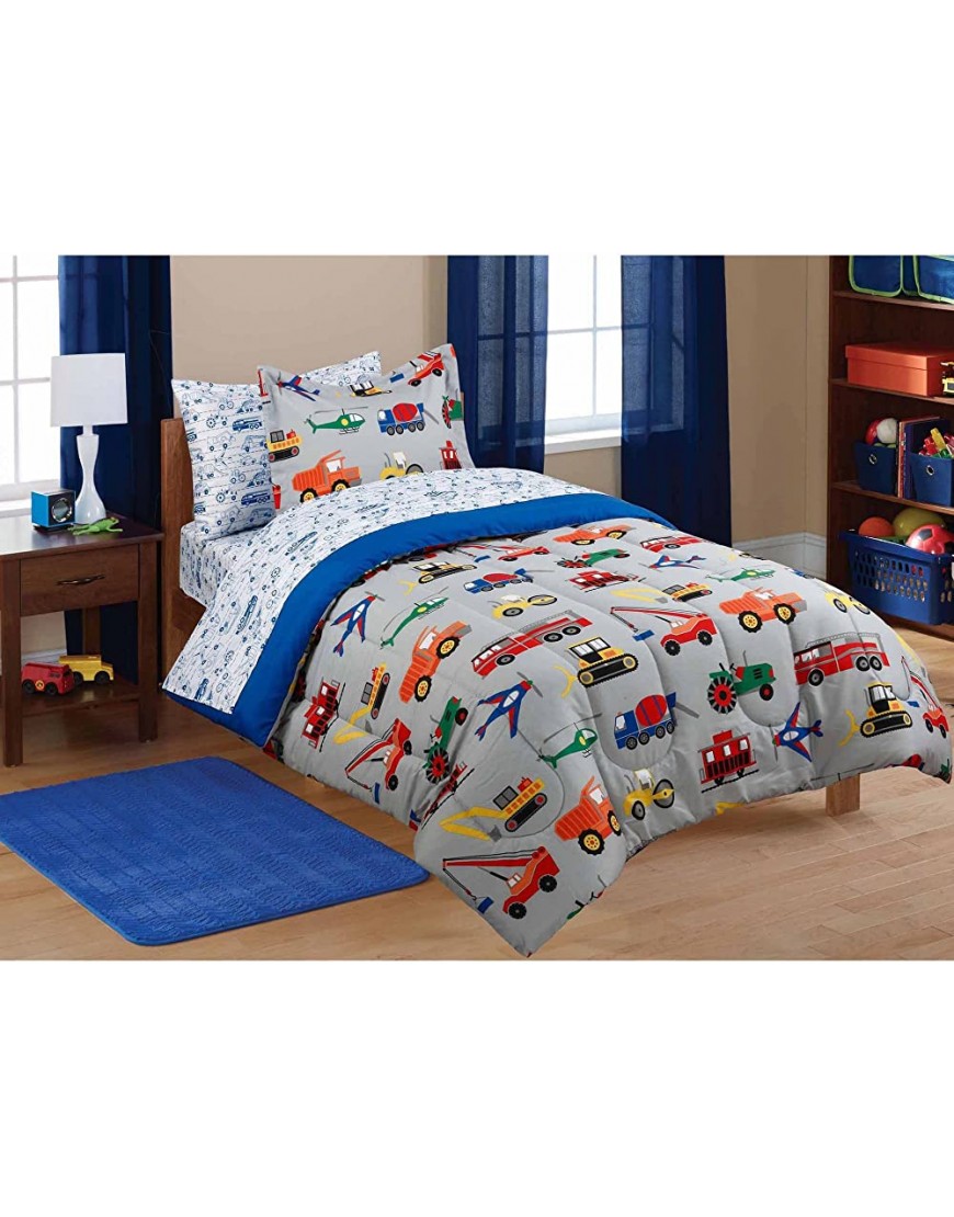 MS 5pc Boy Blue Green Red Car Truck Transportation Twin Comforter Set 5pc Bed in a Bag - BASVI402A