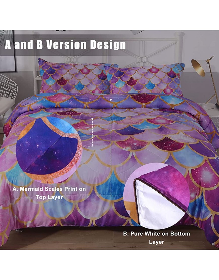 Multi Pink Mermaid Scale Comforter Sets 3 Pieces Full Size Teen Girls Quilted Bedspread Coverlet Kids Comforter Sets,Pink Mermaid Scale Bedding Sets Full - B9VIOSO6Q