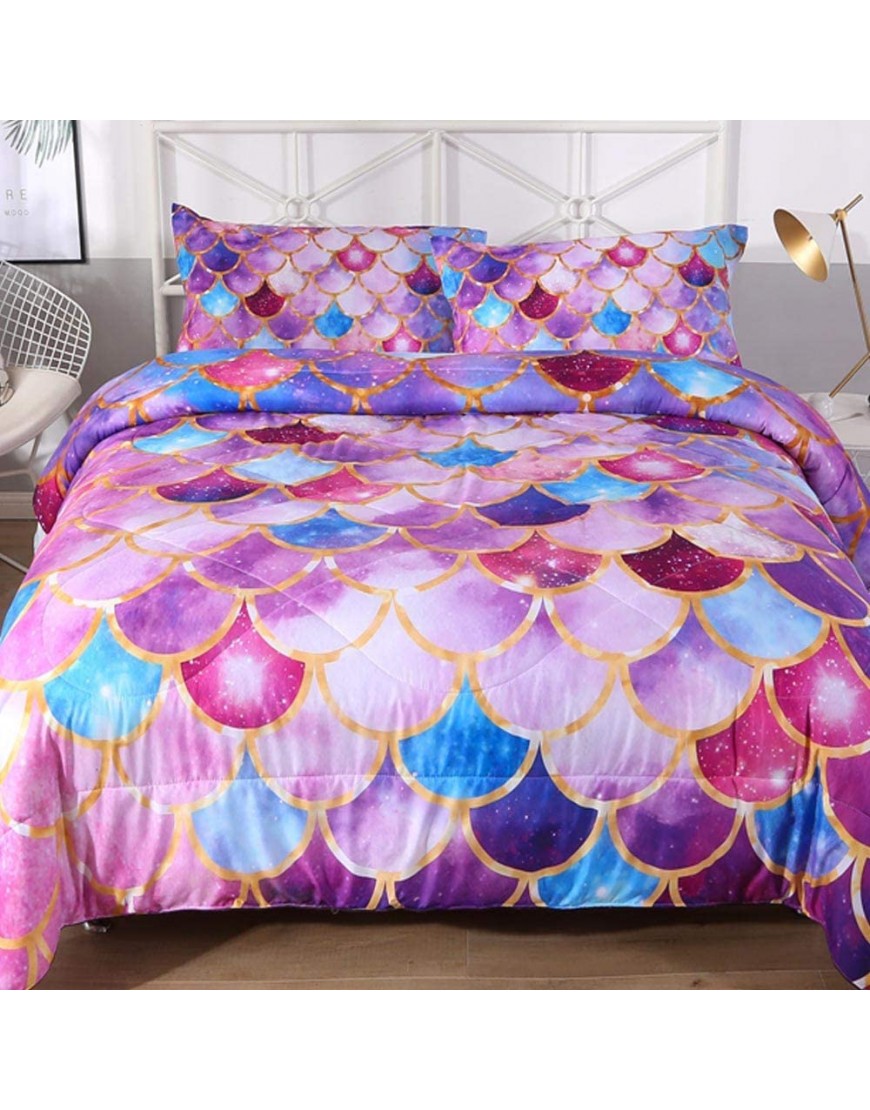 Multi Pink Mermaid Scale Comforter Sets 3 Pieces Full Size Teen Girls Quilted Bedspread Coverlet Kids Comforter Sets,Pink Mermaid Scale Bedding Sets Full - B9VIOSO6Q