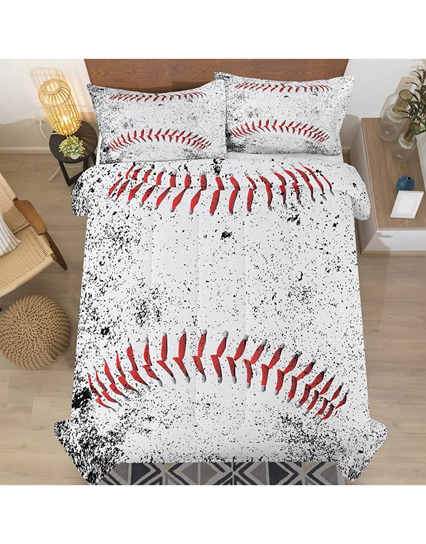 NINENINE Baseball Comforter Bedding Set Queen for Boys Teens,Baseball Pattern with Black Half-Dotted Printed Bedding Set,White Comforter Set,Soft Microfiber Quilt Set with Matching Pillowcase#5009 - BP7SLYBW1