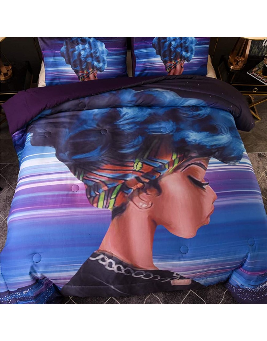 NTBED African American Black Girl Comforter Set Full Queen Purple Exotic Style Cool Woman Microfiber Bedding Quilted Sets for Ladies Girls - BF4R7IG1E