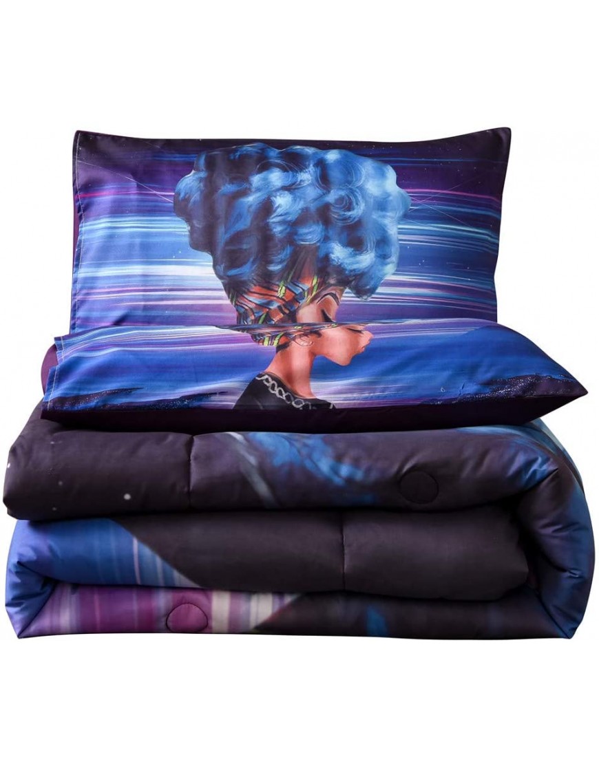 NTBED African American Black Girl Comforter Set Full Queen Purple Exotic Style Cool Woman Microfiber Bedding Quilted Sets for Ladies Girls - BF4R7IG1E