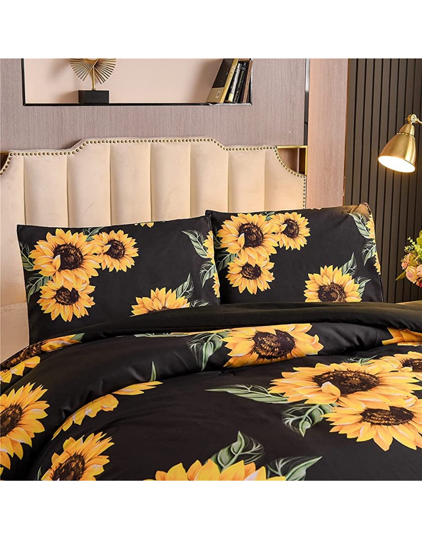 NTBED Black Sunflowers Comforter Set Queen Yellow Floral Botanical 3-Pieces Microfiber Bedding Quilt for Boys Girls Teens Black Queen - BVSRTJI6M