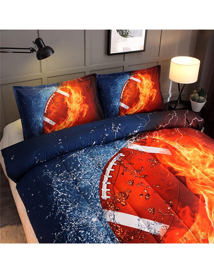 NTBED Football Comforter Sets Twin for Boys Teens 3-Pieces Sports Bedding 1 Comforter with 2 Pillowcases ,Reversible Rugby Printed Quilt Set - BLDTXELFN