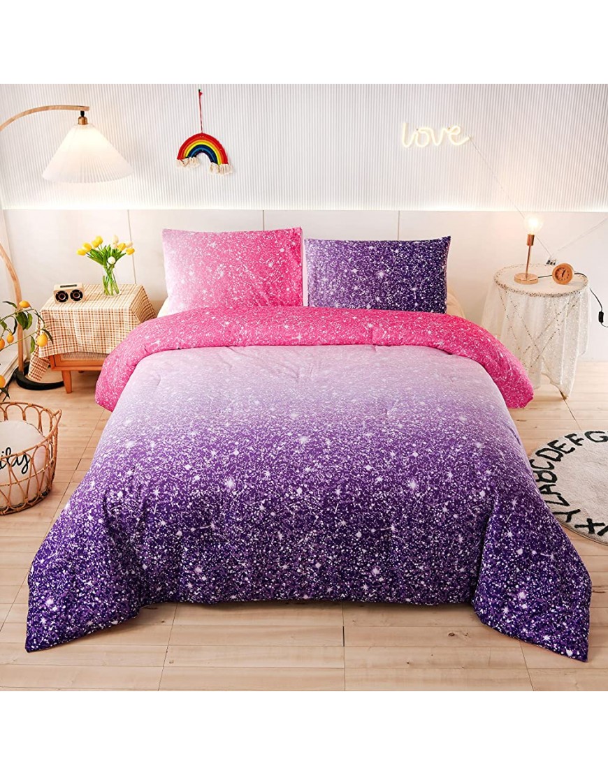 NTBED Galaxy Comforter Set Twin Size Soft Microfiber Gradient Glitter Printing Bedding Sets for Teens Boys Girls Kids Purple-Pink Twin - B49JQVXHG