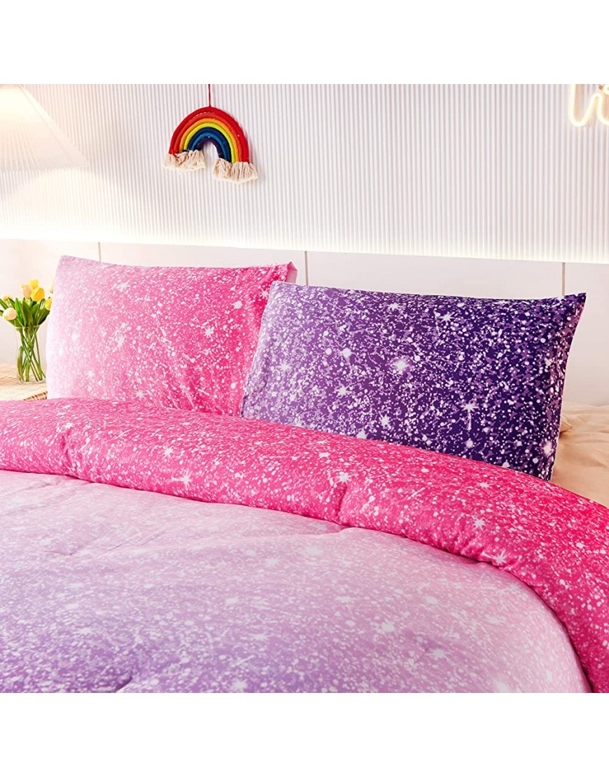 NTBED Galaxy Comforter Set Twin Size Soft Microfiber Gradient Glitter Printing Bedding Sets for Teens Boys Girls Kids Purple-Pink Twin - B49JQVXHG