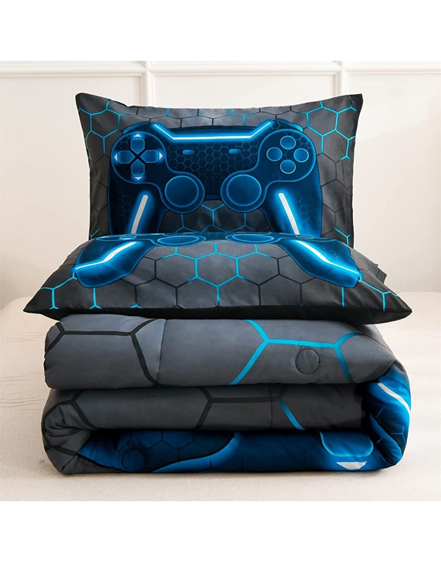 NTBED Game Console Comforter Set for Boys Girls Kids 3D Gaming Geometric Lightweight Microfiber Bedding Sets Gray Queen - B6NBCA12E