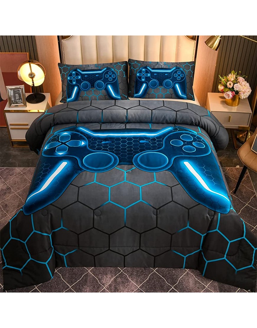 NTBED Game Console Comforter Set for Boys Girls Kids 3D Gaming Geometric Lightweight Microfiber Bedding Sets Gray Queen - B6NBCA12E