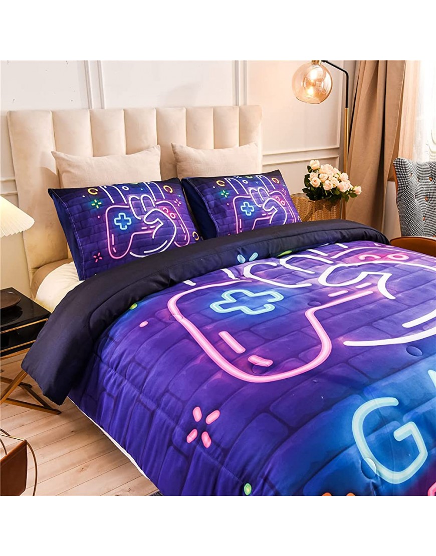 NTBED Game Console Comforter Set for Boys Girls Kids 3D Gaming Lightweight Microfiber Bedding Sets Queen Purple - BT2U0YSI7