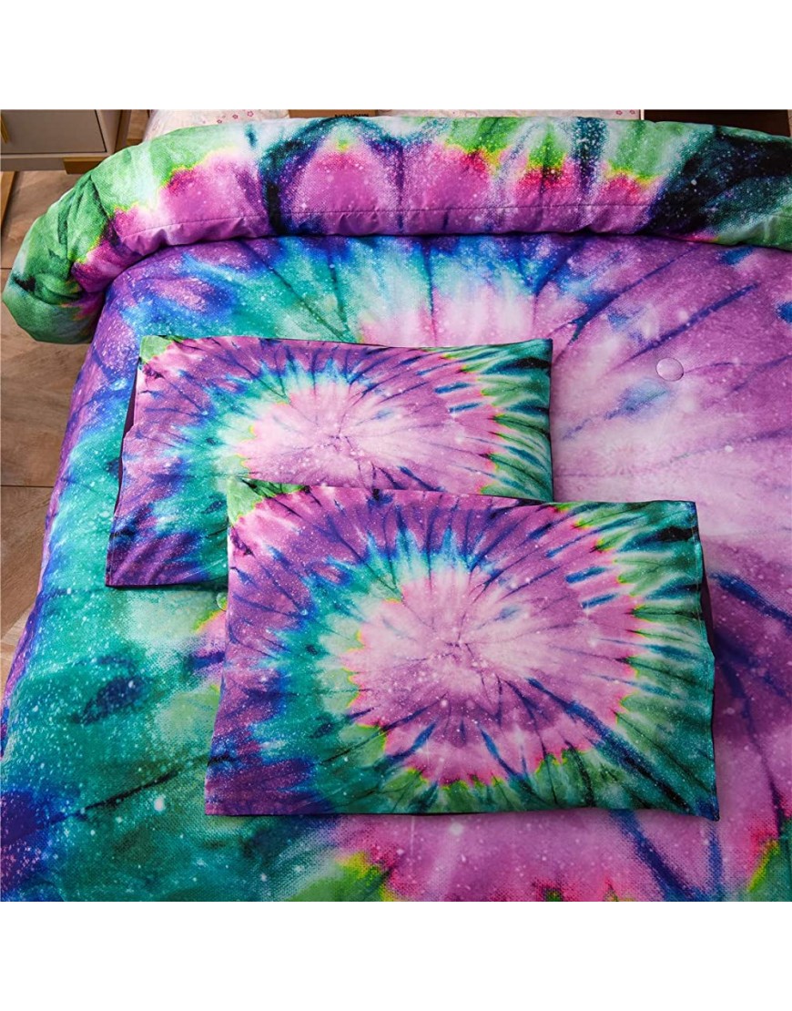 NTBED Tie Dye Printed Comforter Set Twin for Kids Teens Multi Trippy Boho Bedding Hippie Quilt Bed Sets Purple Twin - B0TQJ0AX0