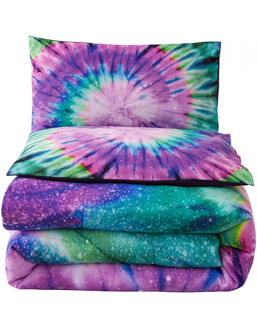 NTBED Tie Dye Printed Comforter Set Twin for Kids Teens Multi Trippy Boho Bedding Hippie Quilt Bed Sets Purple Twin - B0TQJ0AX0