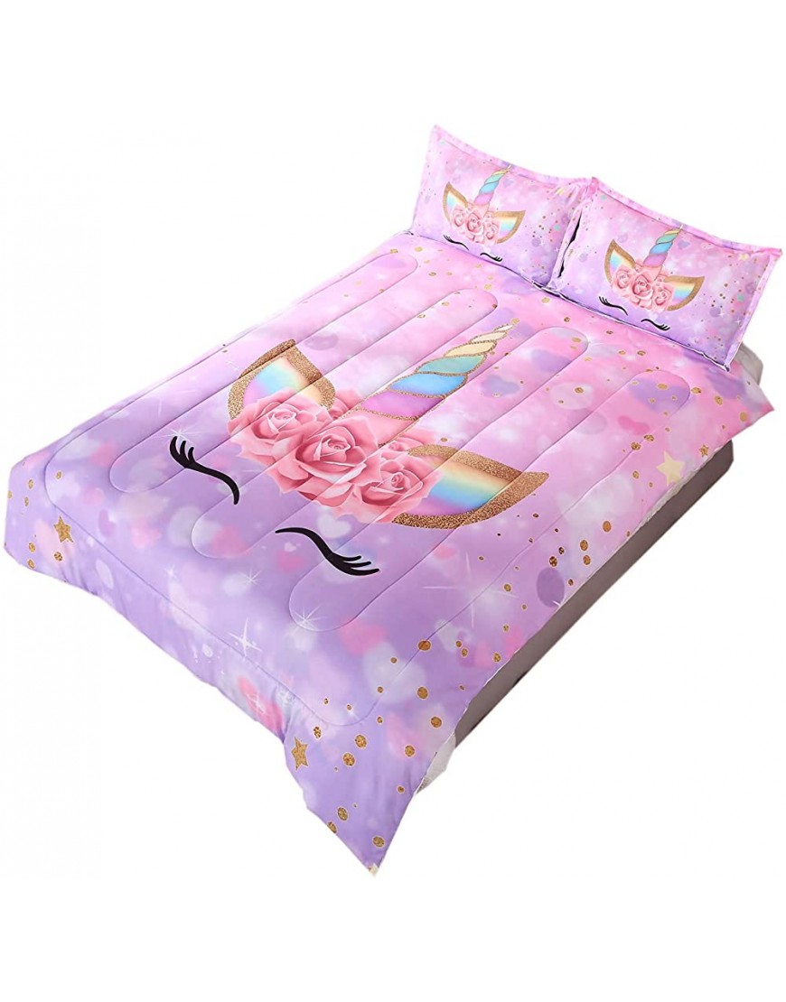 Oecpkd Unicorn Kid's Comforter Set 3pc Pink Flower Girl Soft Unicorn Bedding Sets - BEP5FJKVJ