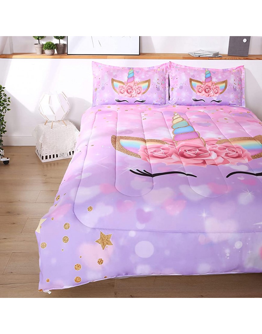 Oecpkd Unicorn Kid's Comforter Set 3pc Pink Flower Girl Soft Unicorn Bedding Sets - BEP5FJKVJ
