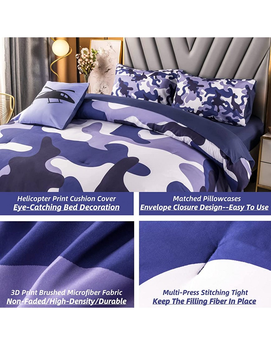 PERFEMET 6 Pcs Blue Camo Comforter Set Twin Bed in A Bag Farmhouse Camouflage Army Bedding Sets with Sheets for Boys Ultra Soft Lightweight Comforter Duvet Set Twin,Blue - B3E7S94PL