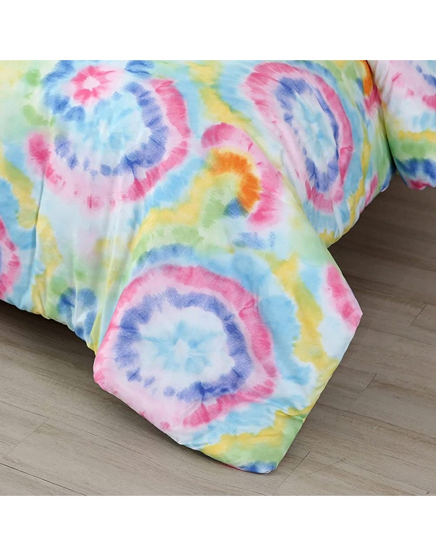 PERFEMET Blue Tie Dye Comforter Set Colorful Rainbow Girls Bedding Set Swirl Print Ombre Bed Comforter Set Blue Twin Size - BJ9UTV4X4