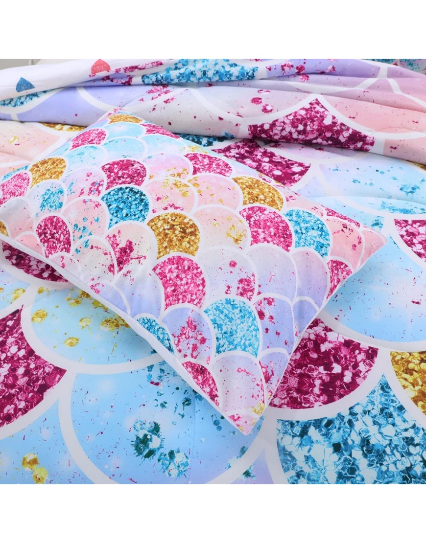 Rainbow Mermaid Fish Scales Comforter Sets Mermaid Bedding Sets for Teen Girls with 1 Comforter and 1 Pillowcase Bed in a Bag Ultra Soft Fish Scales Bedding SetsTwin Pink - BYVESHYGG