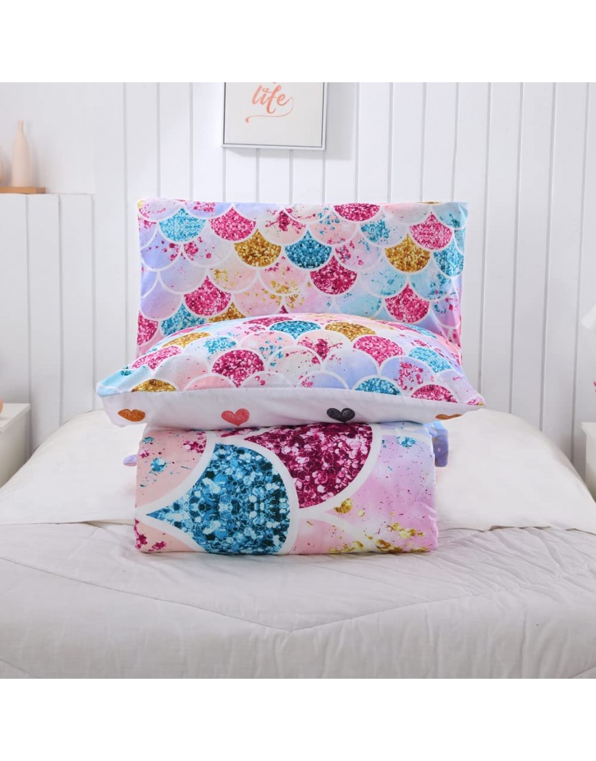 Rainbow Mermaid Fish Scales Comforter Sets Mermaid Bedding Sets for Teen Girls with 1 Comforter and 1 Pillowcase Bed in a Bag Ultra Soft Fish Scales Bedding SetsTwin Pink - BYVESHYGG