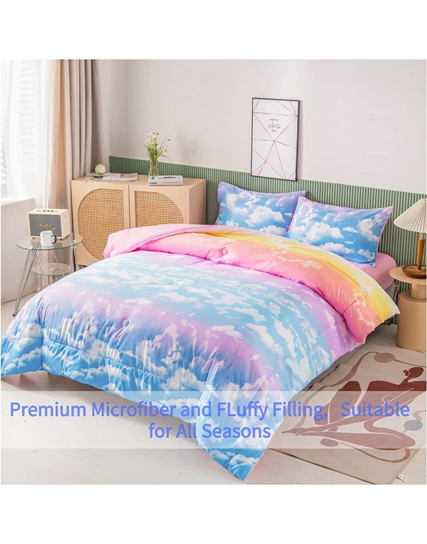 RYNGHIPY Blue Pink Cloud Sky Comforter Set for Girls All Season Ultra-Soft Gradient Rainbow Cloud Microfiber Comforter Duvet Full Queen Size - BHSJQRTGW