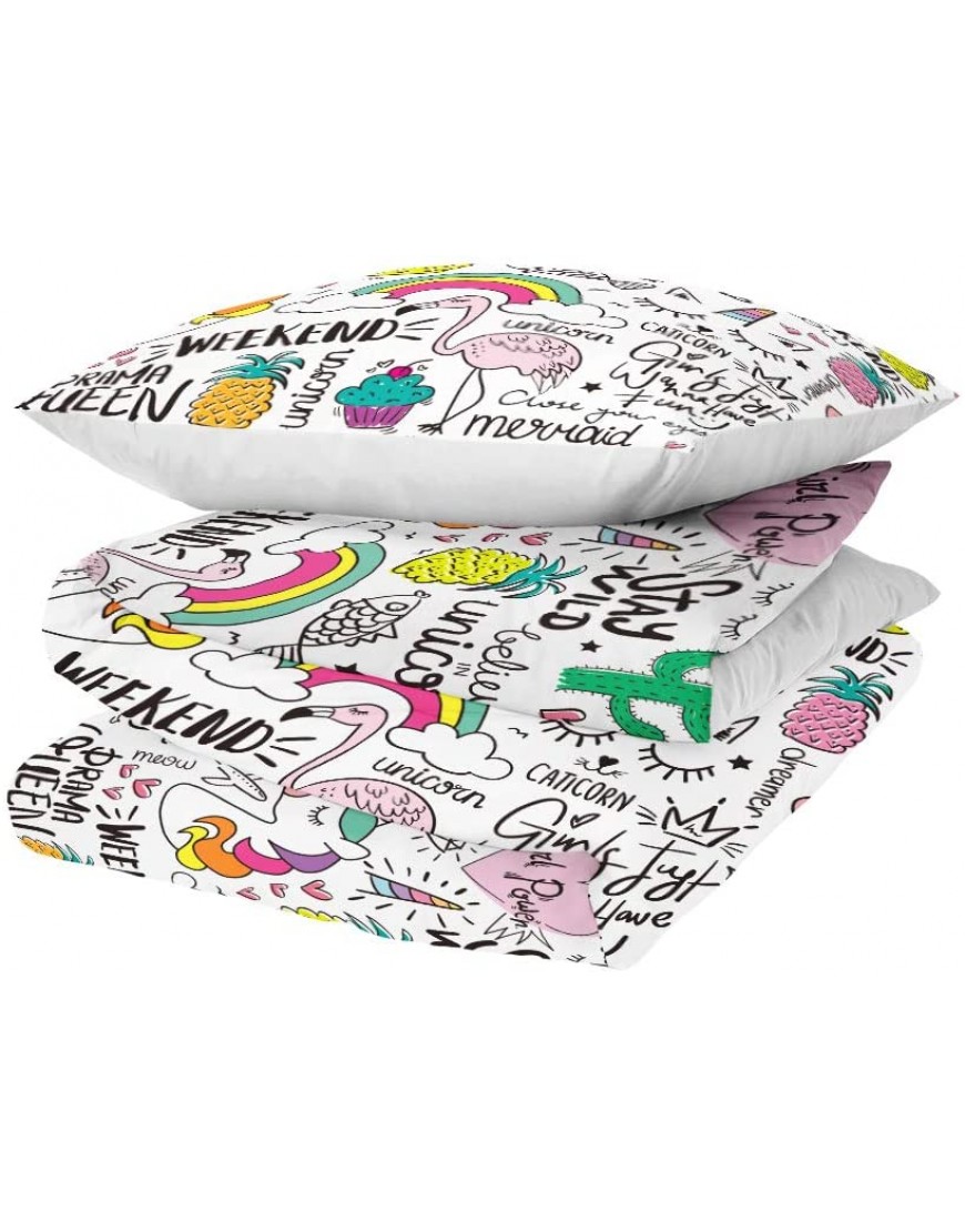 SHINICHISTAR Unicorn Flamingo Rainbow Comforter Set for Kids Teens Girls 3 Pieces Cartoon Drawing Bedding Sets Queen Size - B2650X37Q