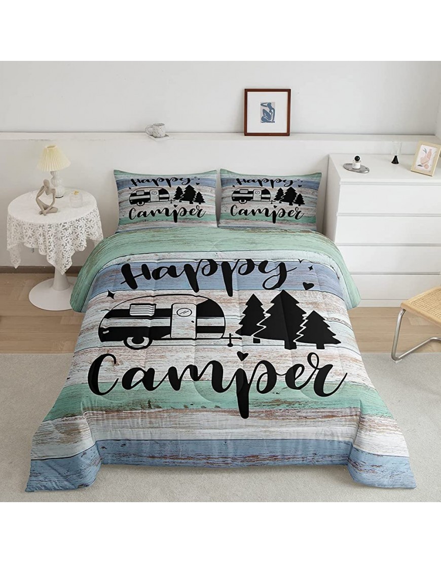 Truck Camper Accessories Comforter Set,Camper Bedding Sets Youth Teens,Happy Camping Duvet Bedding Comforters RV Inside Decor,Birthday Gifts for Boys Girls Camper Lovers,Full Size - BBHW9URKL