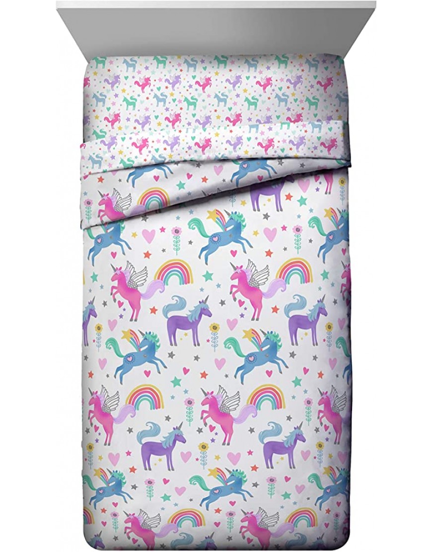 Unicorn Rainbow 4 Piece Twin Bed Set Includes Comforter & Sheet Set Super Soft Fade Resistant Microfiber - B4P4SXPE5