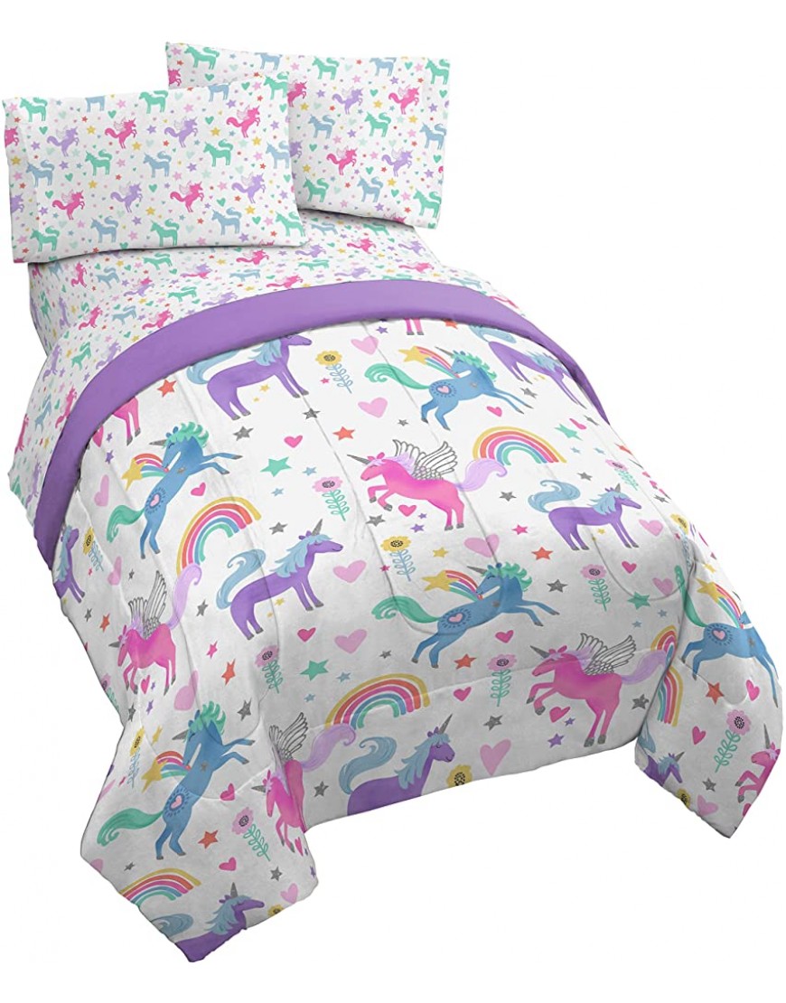 Unicorn Rainbow 4 Piece Twin Bed Set Includes Comforter & Sheet Set Super Soft Fade Resistant Microfiber - B4P4SXPE5
