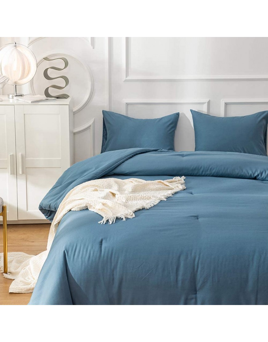 Wellboo Blue Comforter Sets Women Dusty Blue Bedding Comforter Sets Queen Solid Color Lake Blue Quilts Cotton Men Boys Greyish Blue Warm Blanket Adult Teen Light Dusty Blue Comforters Plain Color Bed - B3641O49T