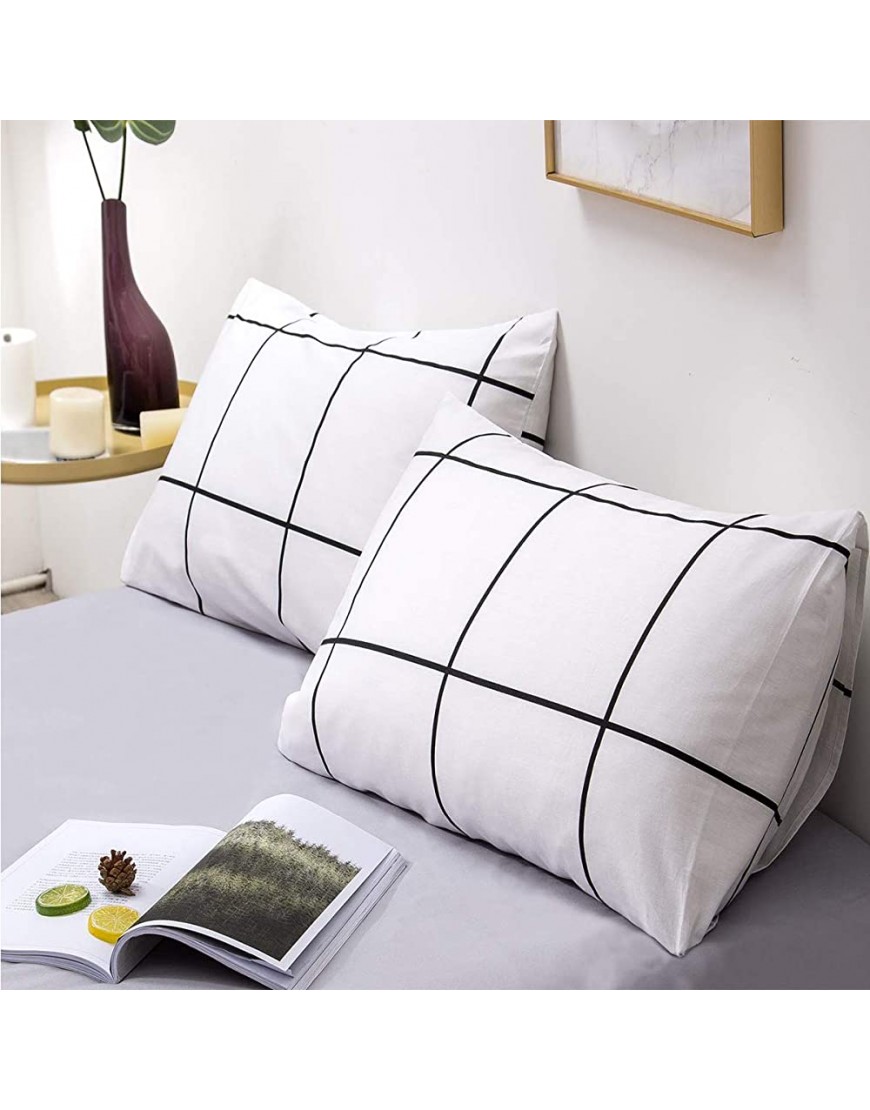 Wellboo White Plaid Comforter Sets Queen Women Men White Grid Bedding Comforter Sets Cotton Full Adults Teens White and Black Buffalo Check Grid Comforters Boys Girls Modern Geometric Gingham Quilts - BPETBC2G1