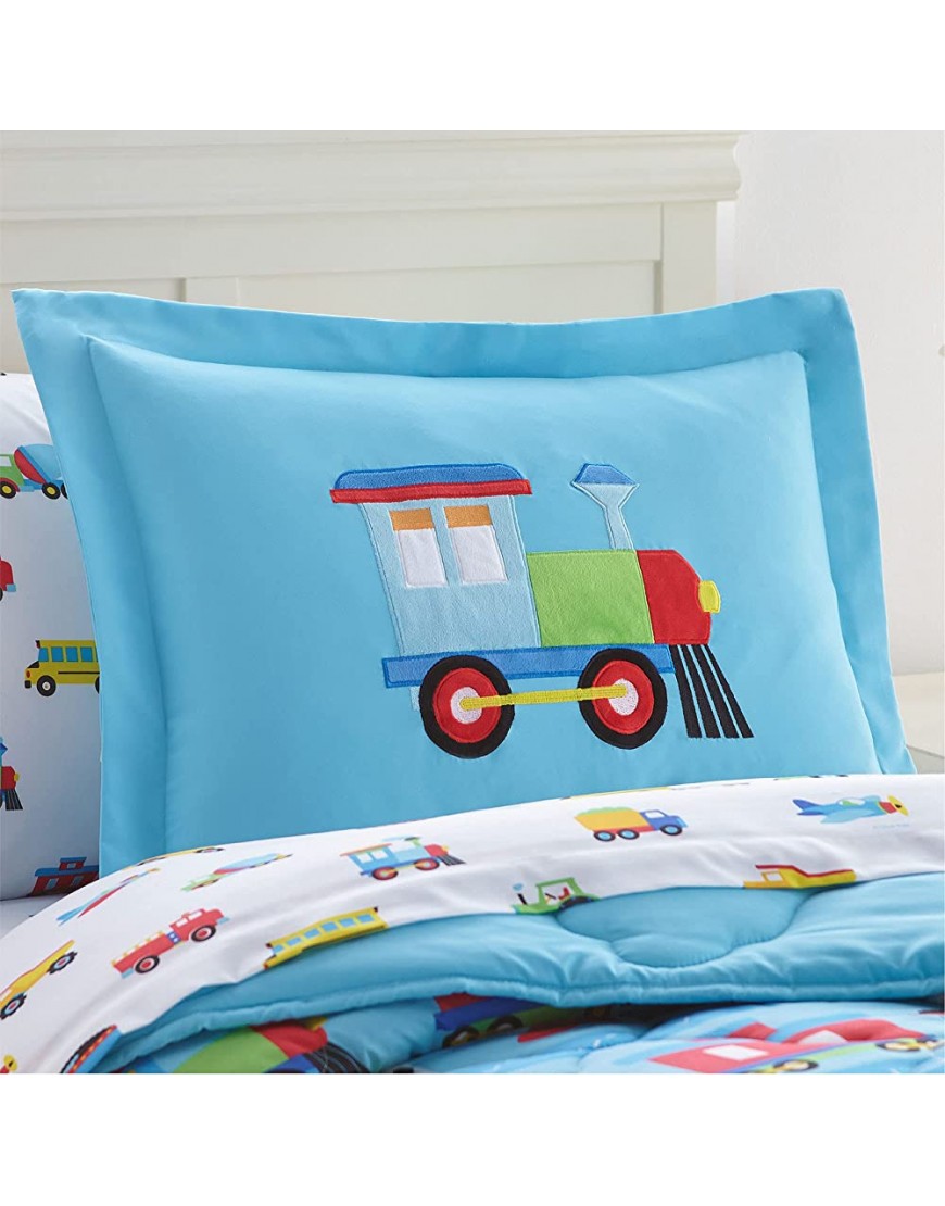 Wildkin Kids 5 Pc Twin Bed in A Bag for Boys and Girls Microfiber Bedding Set Includes Comforter Flat Sheet Fitted Sheet One Pillow Case and One Sham Olive Kids Trains Planes and Trucks - BCYCJXU8Y