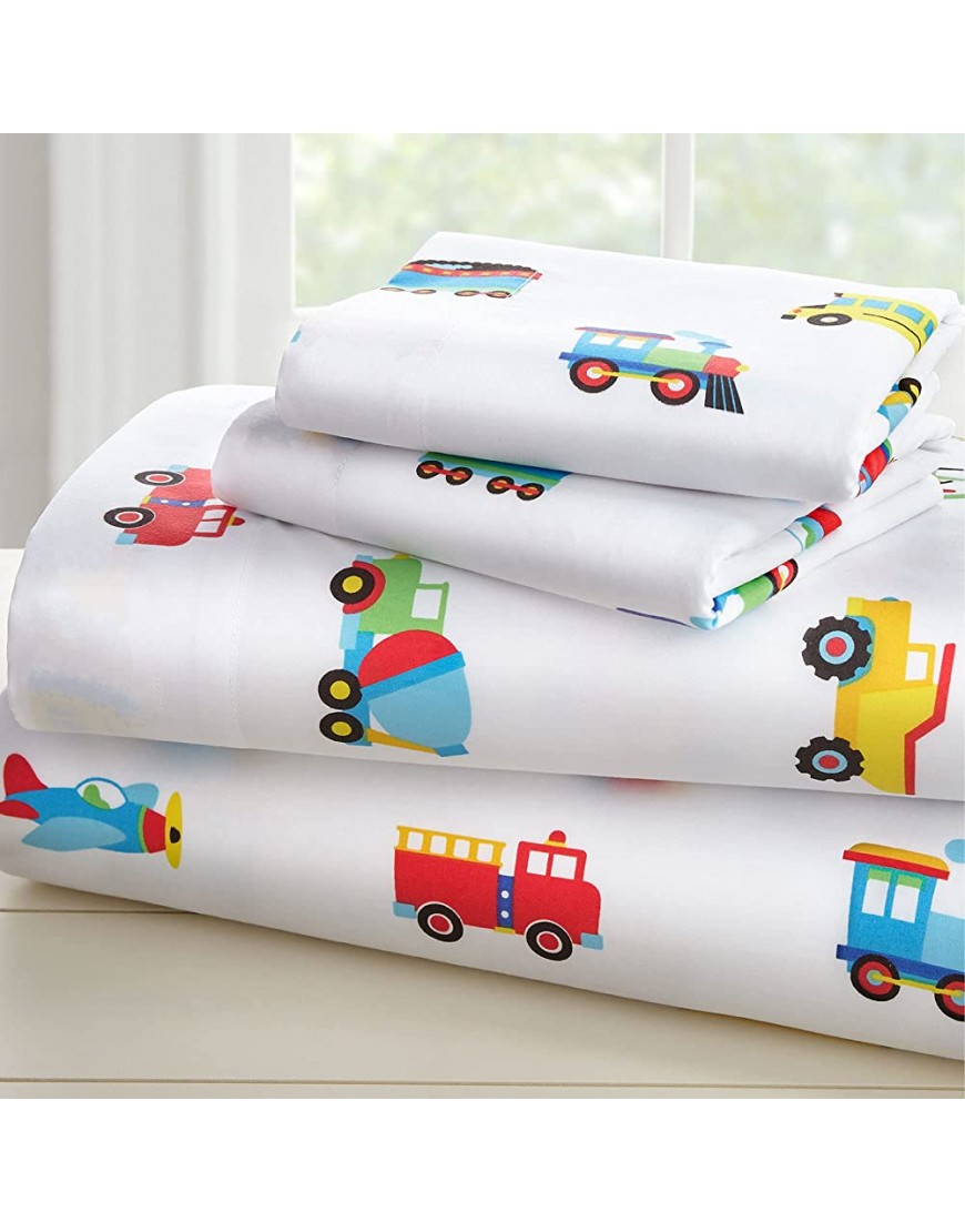 Wildkin Kids 5 Pc Twin Bed in A Bag for Boys and Girls Microfiber Bedding Set Includes Comforter Flat Sheet Fitted Sheet One Pillow Case and One Sham Olive Kids Trains Planes and Trucks - BCYCJXU8Y