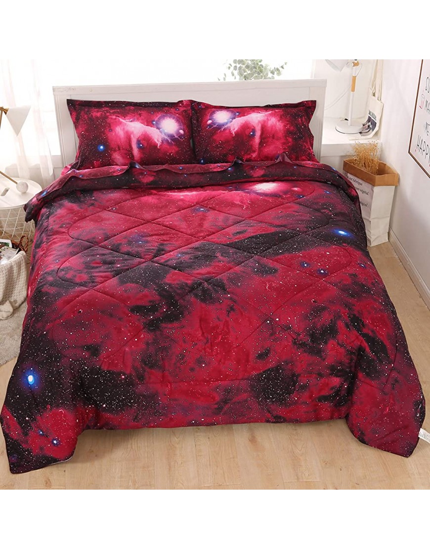 Wowelife Galaxy 3D Printing Comforter Set Red Full Galaxy Bedding Sets 5 Piece with ComforterFull Crimson Galaxy - BRT6ARWL8