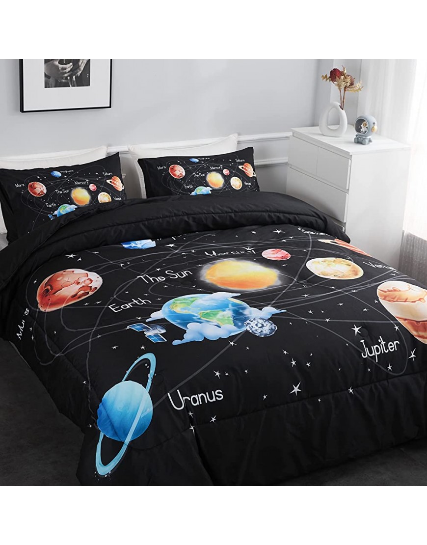 Ylehoc Solar System Comforter Set Twin Outer Space Bedding Set 3 Pieces 1 Universe Planets Theme Comforter and 2 Pillow Cases for Boys Kids Ultra-Soft Microfiber All Seasons for Bedroom Sofa - B8Z0OE2HQ