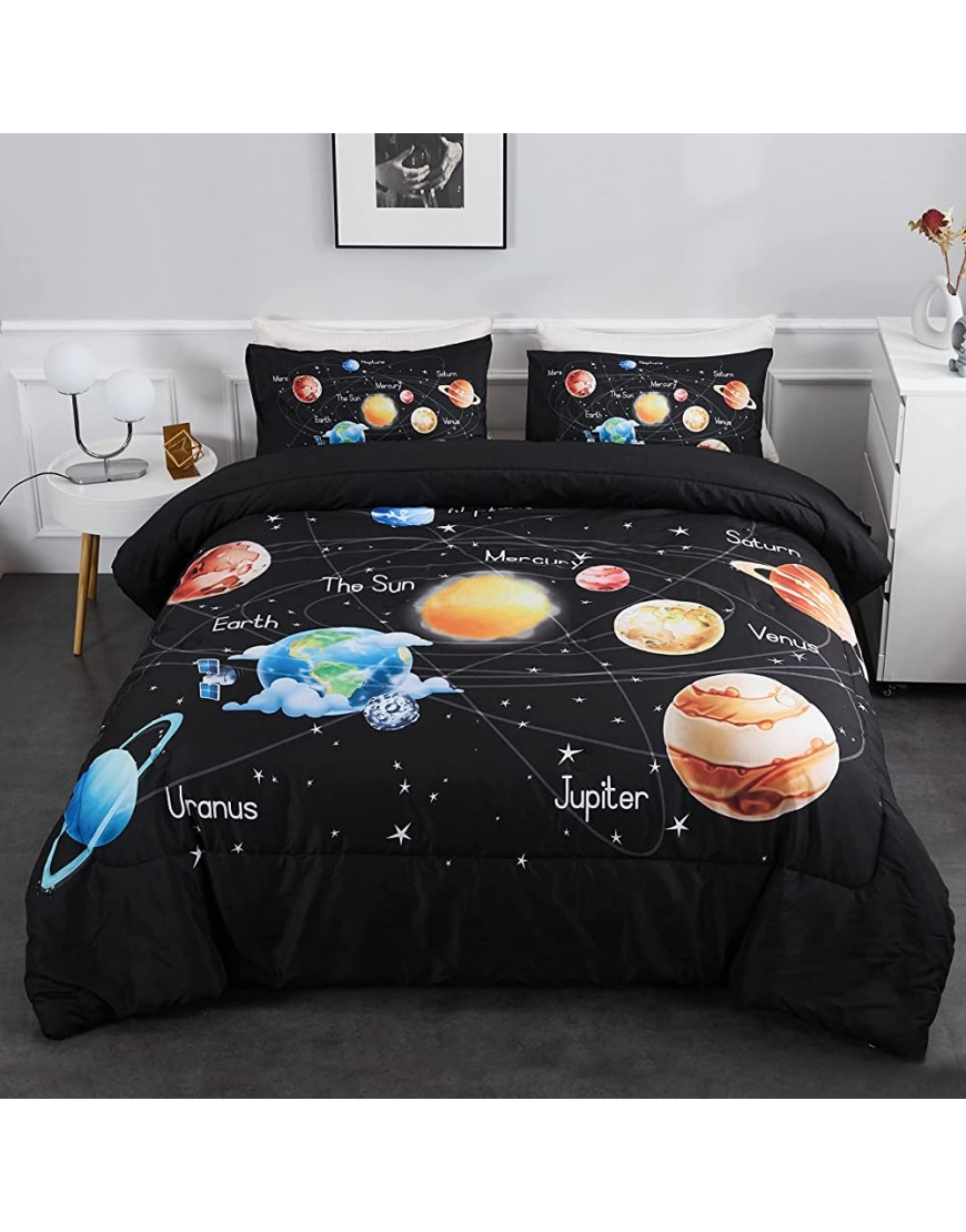 Ylehoc Solar System Comforter Set Twin Outer Space Bedding Set 3 Pieces 1 Universe Planets Theme Comforter and 2 Pillow Cases for Boys Kids Ultra-Soft Microfiber All Seasons for Bedroom Sofa - B8Z0OE2HQ