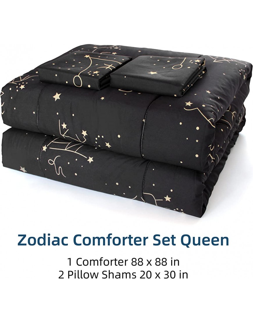 ZHH E-COMMERCE Queen Comforter Set 3 pc Zodiac Pattern Ultra Soft Microfiber Constellation Bedding Set for All Seasons Lightweight Comforter 88x88 in with 2 Pillow Shams 20x30 in Machine Washable - BCTU6YW1J