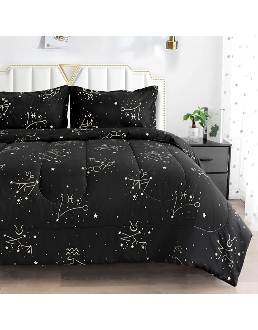 ZHH E-COMMERCE Queen Comforter Set 3 pc Zodiac Pattern Ultra Soft Microfiber Constellation Bedding Set for All Seasons Lightweight Comforter 88x88 in with 2 Pillow Shams 20x30 in Machine Washable - BCTU6YW1J
