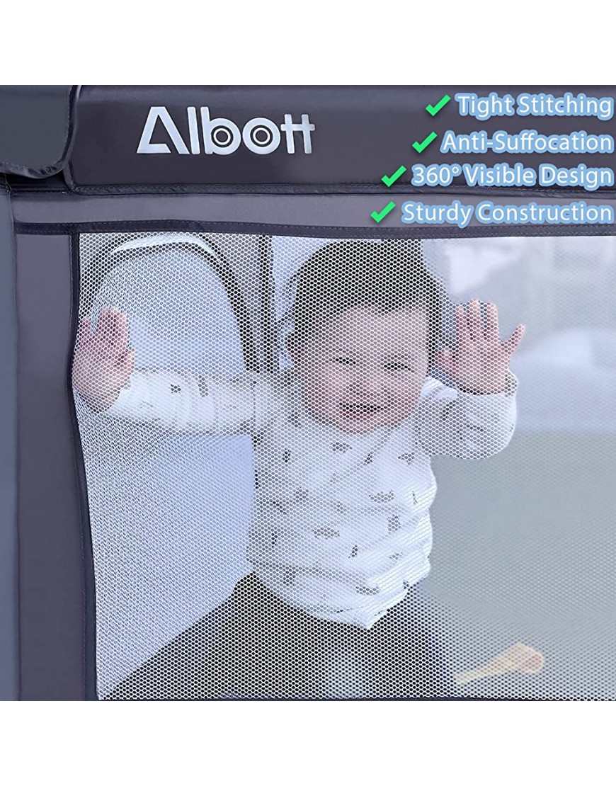 Albott Portable Baby Playpen for Babies and Toddlers- Extra Large Baby Playards Anti-Fall Infant Safety Activity CenterDeep Grey 79x71 - BA878T6YX