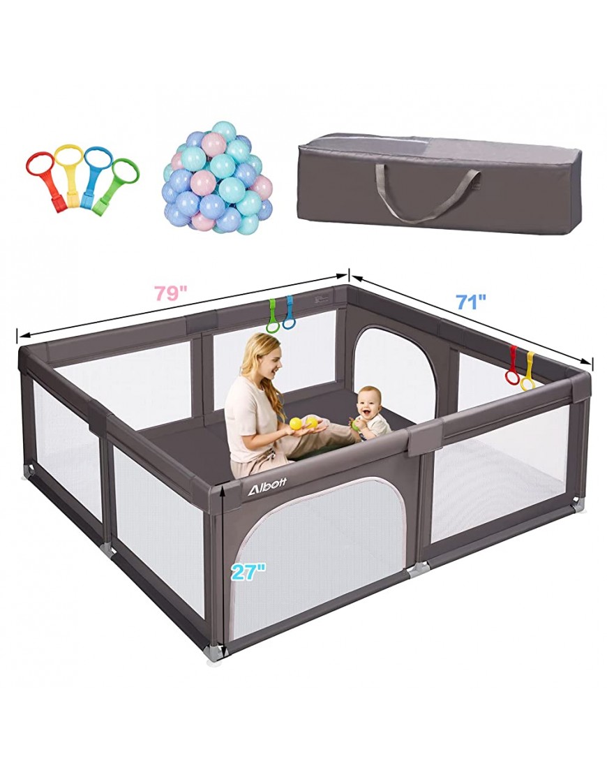 Albott Portable Baby Playpen for Babies and Toddlers- Extra Large Baby Playards Anti-Fall Infant Safety Activity CenterDeep Grey 79x71 - BA878T6YX