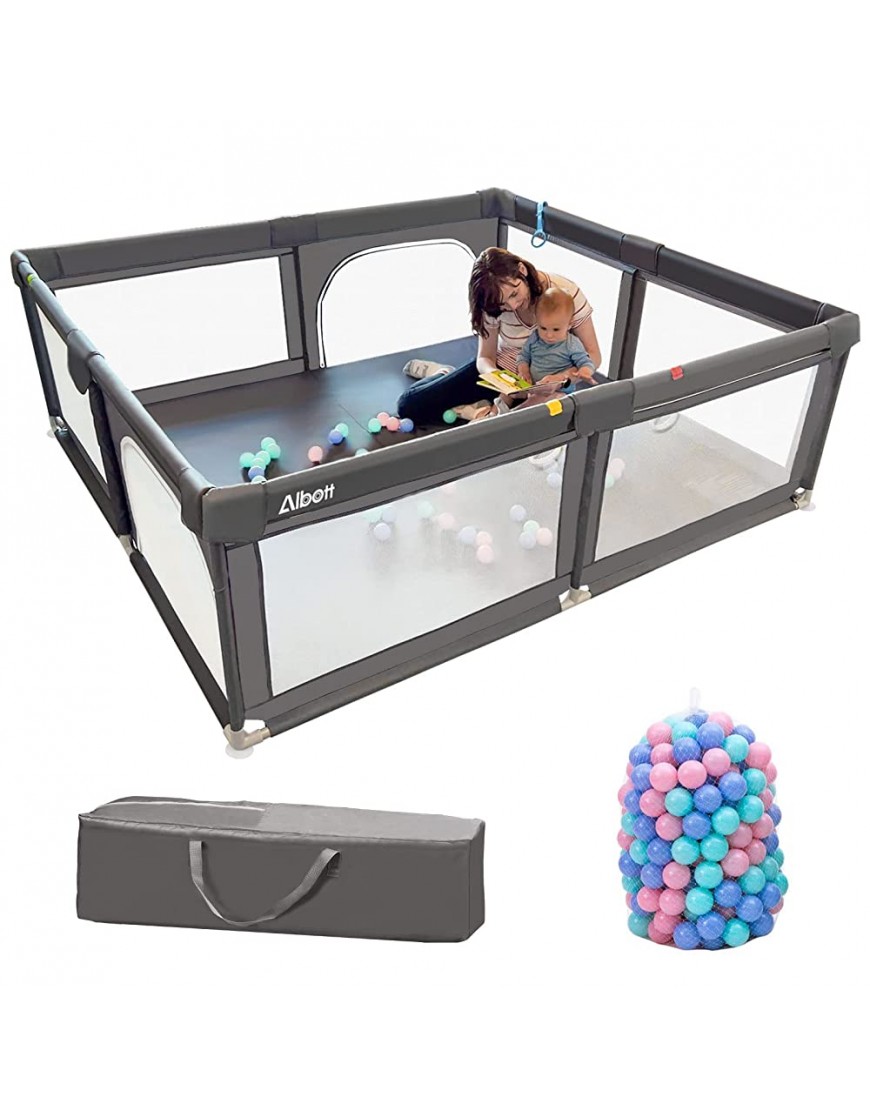Albott Portable Baby Playpen for Babies and Toddlers- Extra Large Baby Playards Anti-Fall Infant Safety Activity CenterDeep Grey 79"x71" - BA878T6YX