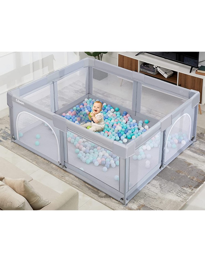 Albott Portable Baby Playpen for Babies and Toddlers- Extra Large Baby Playards Anti-Fall Infant Safety Activity Center with 50pc Pit BallsLight Grey 71"x59" - BU9JV1HQL