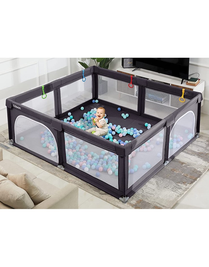 Albott Portable Baby Playpen for Babies and Toddlers- Extra Large Baby Playards Anti-Fall Infant Safety Activity Center-Cationic ClothDeep Grey 79x71 - BCFTZG9B8