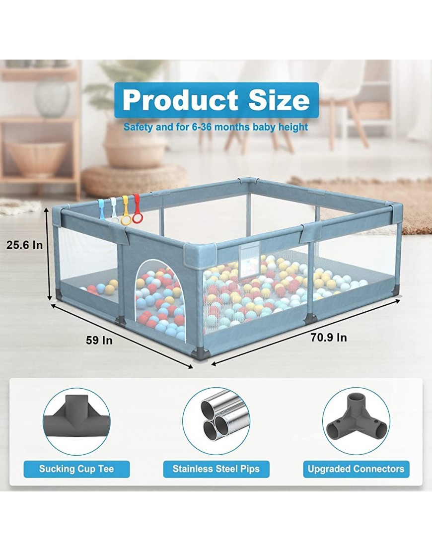 Baby Playpen Large Baby Playpen Playpen for Babies and Toddlers with Breathable Mesh Playpens for Babies with 4 Anti-Slip Suckers Indoor Outdoor Reliable Baby Activity CenterGray - BB23QDGZE