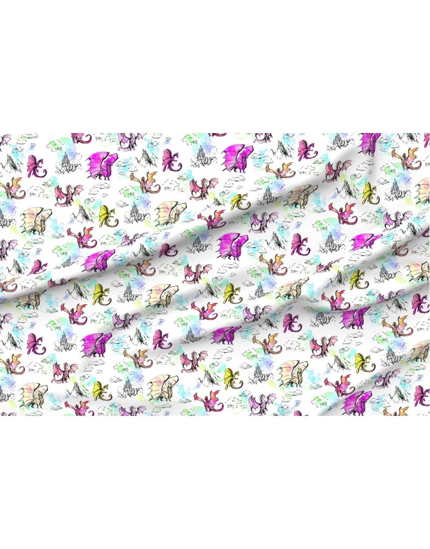 Spoonflower Fabric Dragon Rainbow Dragons Multi Book Illustration Printed on Cotton Poplin Fabric by The Yard Sewing Shirting Quilting Dresses Apparel Crafts - BJN2IIROS