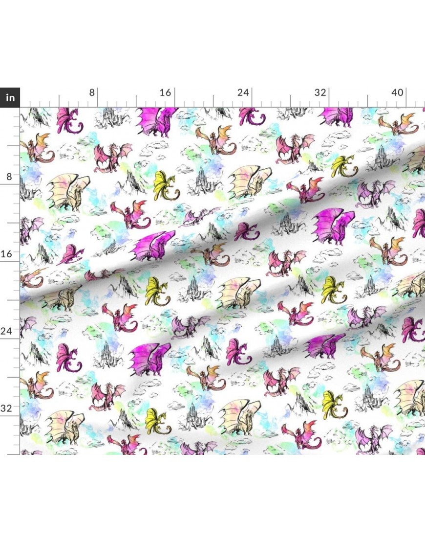 Spoonflower Fabric Dragon Rainbow Dragons Multi Book Illustration Printed on Cotton Poplin Fabric by The Yard Sewing Shirting Quilting Dresses Apparel Crafts - BJN2IIROS