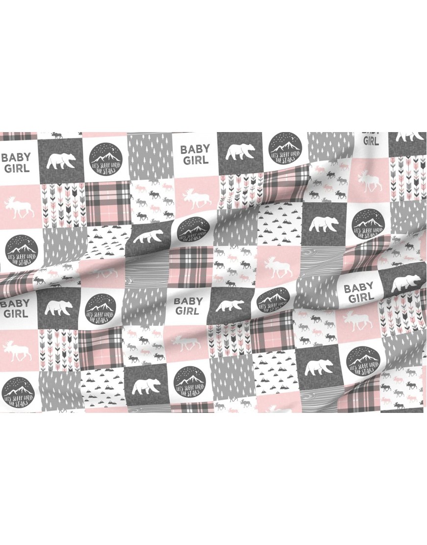 Spoonflower Fabric Girl Woodland Patchwork Quilt Top Pink Outdoors Adventure Camping Grey Printed on Cotton Poplin Fabric by The Yard Sewing Shirting Quilting Dresses Apparel Crafts - B68T1K92L