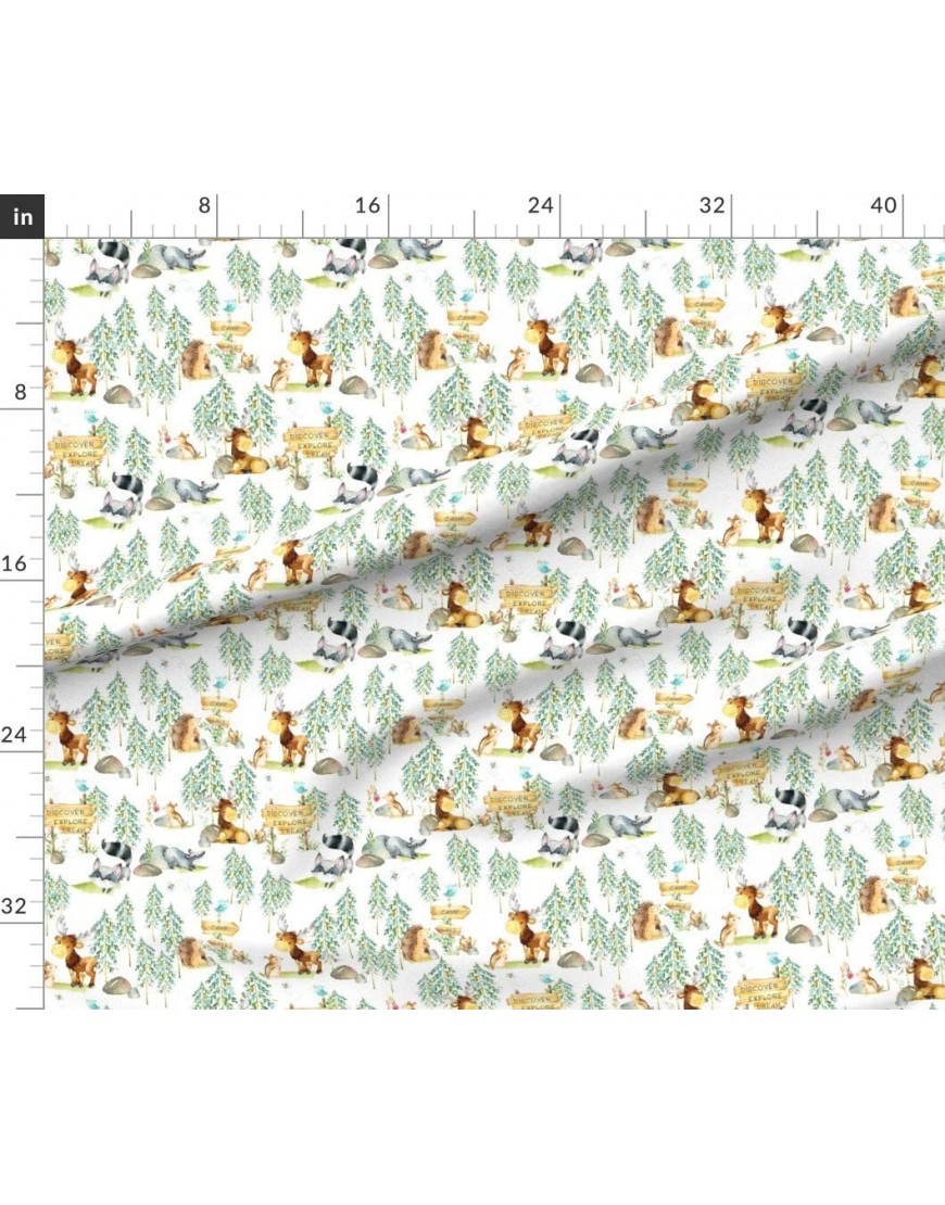 Spoonflower Fabric Woodland Adventure Moose Fox Deer Bear Hedgehog Squirrel Raccoon Scale Printed on Cotton Poplin Fabric by The Yard Sewing Shirting Quilting Dresses Apparel Crafts - BLWIX5GOH